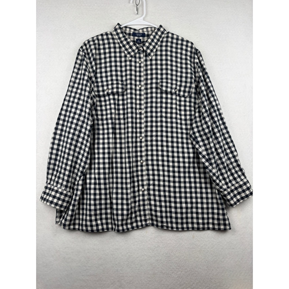 Chaps Button Down Shirt Womens 3X Gingham Cotton Classic Preppy